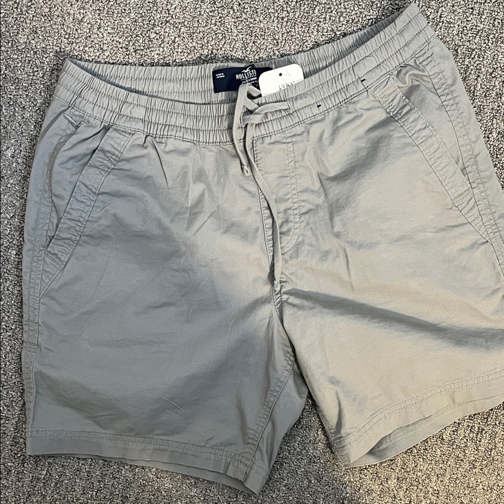 Hollister Elastic-Waist Cotton Shorts — Light Gray